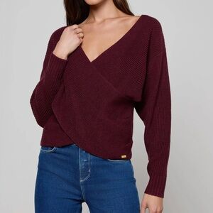 L'AGENCE Antonella Crossover Sweater in Dark Port
